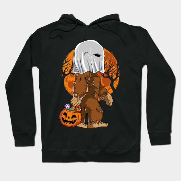 Funny Bigfoot Halloween Costume Ghost Carrying Pumpkin Hoodie by HCMGift